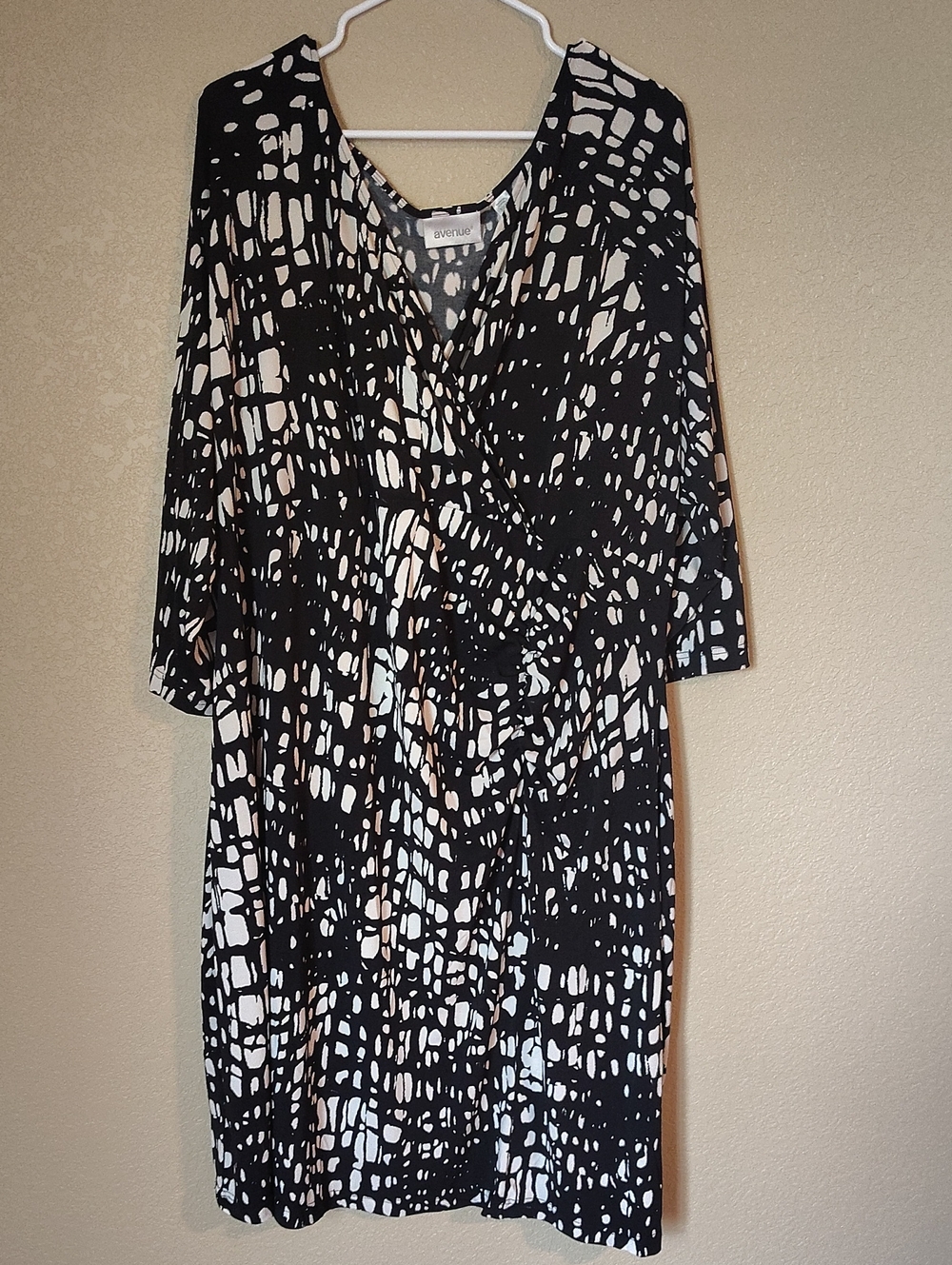 Avenue Black and White Abstract Faux-Wrap Midi Dress - Picture 1 of 3